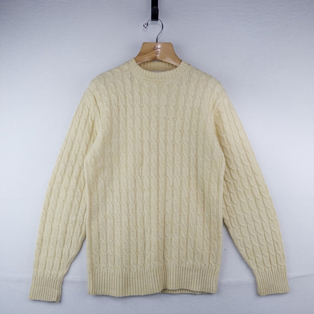 80's Vtg Lord Jeff Sweater Men's Large Yellow Cable-Knit Crewneck Pullover USA